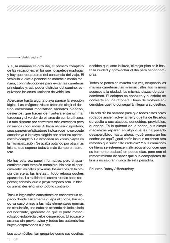 EduRobsy's tweet photo. "Almas simples" es una fábula que publico en la edición de la revista "Ciutadella de franc" de junio en la que hablo de lo que sufren quienes pretenden circular por #Menorca en verano. El ejemplar completo puede leerse en https://t.co/3CdqhUzlRj. ¡Feliz lectura! https://t.co/g6uX5SAtl7