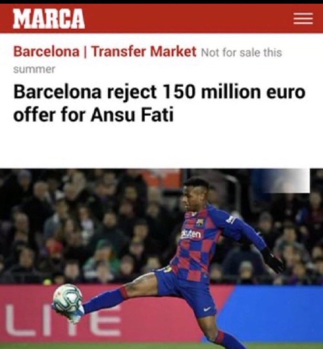 the_marcoliboy's tweet photo. If you ever feel useless, remember Barcelona rejected €150m for Ansu Fati and later sold him for €11m 3 years later😂😭 https://t.co/m9WtJ7gzbS