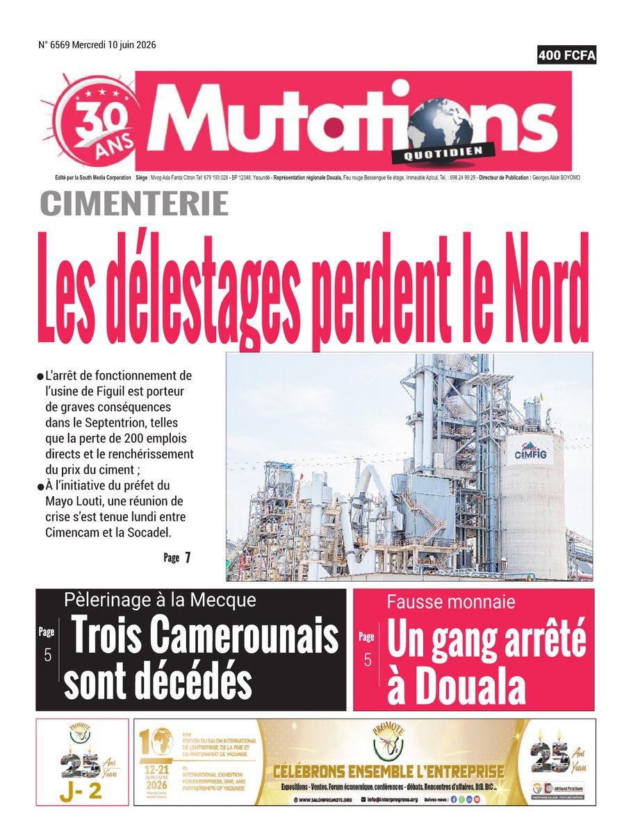 ekiosque's tweet photo. Le quotidien MUTATIONS de ce 10/06/2026 disponible sur https://t.co/NGNxHMt4ed achetez le à 200 CFA https://t.co/qEwLu0Lc5u