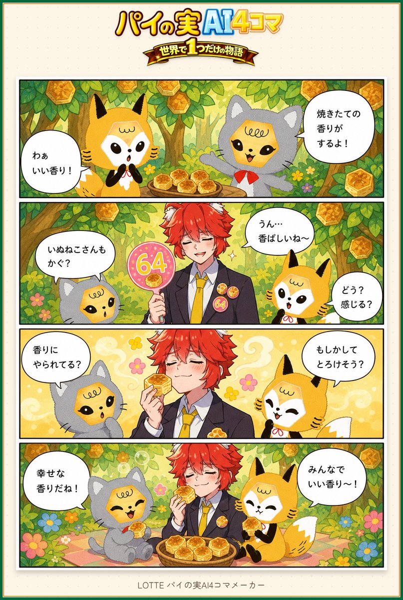 INUNEKOOO's tweet photo. なんと、リポスト先から写真を入れるだけで、
自分がパイの実キャラと一緒に登場する4コマ漫画を作れるよ！！！
キャラクターかわいすぎない！？

推し活にもぴったりなので、 みんなもぜひ作ってみてね！！！🥧🥧🥧

作ったら、
⁠⁠#パイの実AIメーカー
#推しの森
をつけて見せてほしい〜！！

#PR https://t.co/UCbTi3yvUA