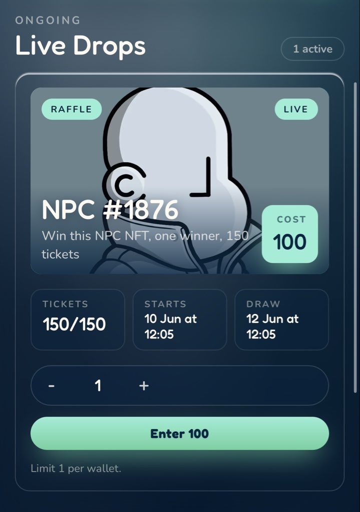 heyshellmates's tweet photo. GShell 🐢

The NPC NFT raffle is live for Shellmate holders. 100 points to enter, 2 days 🤝

Good luck all, many to come, keep feeding those pets 🐡 https://t.co/zrKGGpvrHZ