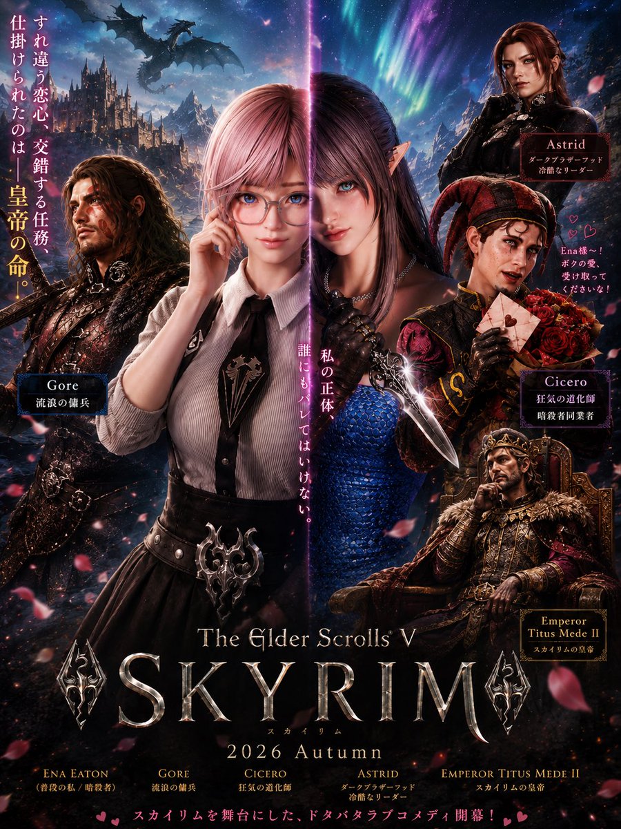 ena_eaton's tweet photo. なんかチャッピーで映画のポスター作るの面白そうなのでわたしもやってみた( ´艸｀)
#SkyrimSE https://t.co/olCRZCI9Ck