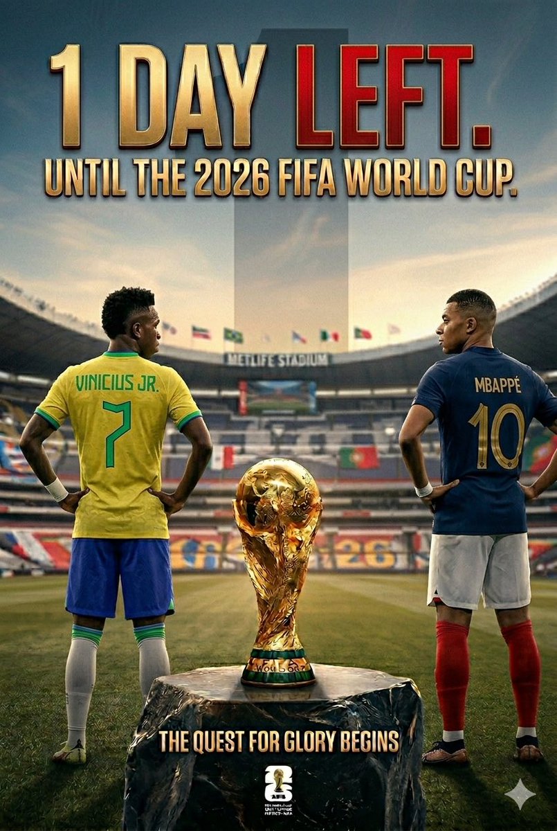 gerald_posi's tweet photo. The countdown is almost over!  The quest for glory begins! Who are you rooting for? ⚽️🏆🌎

 #FIFAWorldCup #WorldCup2026 #TheQuestForGloryBegins #Soccer #Football #InternationalSoccer #MetLifeStadium https://t.co/MlHMfqE0uX