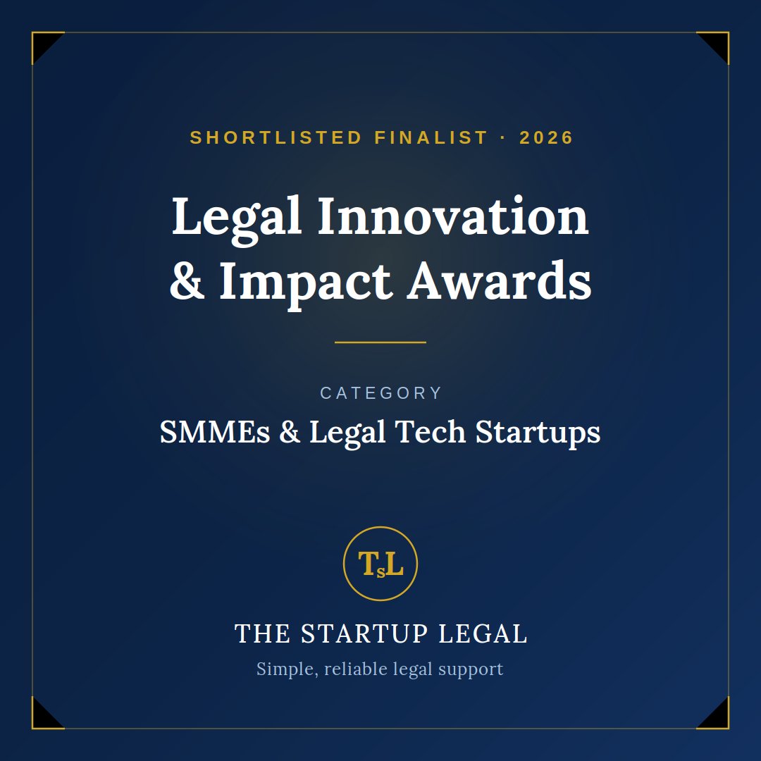TStartUpLegal's tweet photo. Some news worth sharing. The StartUp Legal has been shortlisted as a finalist in the SMMEs & Legal Tech Startups category at the Legal Innovation & Impact Awards 2026.

In May, we were nominated. This week, we made the finalist shortlist, alongside a strong group of founders building the future of law across Africa.

We started The StartUp Legal for one reason. Too many founders only meet a lawyer once something has already gone wrong. We wanted to flip that. Plain-English legal support, attorney-drafted templates, and counsel that helps you move fast without getting burned.

Being recognised for that work means a lot. Thank you to everyone who has trusted us with their business. Winners are announced on 25 June in Johannesburg. We will be there.

@lisummitafrica  
#LegalInnovation #LegalTech