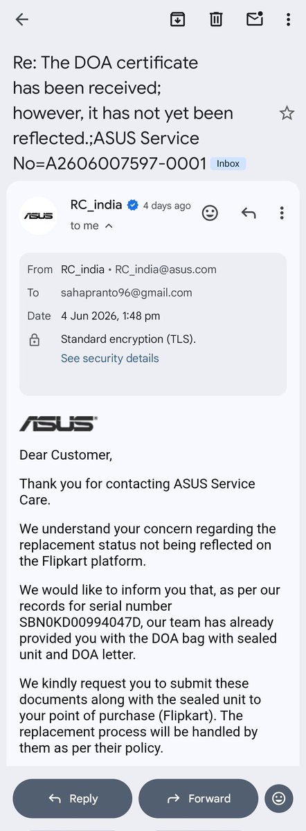 PRANTO_SHA's tweet photo. ⚠️ EXPOSED: @Flipkart @FlipkartSupport Senior Team Backs Out After Taking "Complete Ownership"!
Defective ASUS laptop delivered (ID: OD437676889869781100). ASUS Engineer issued official DOA Certificate (No: TVSKKTQ62501314) confirming display defect.
*Flipkart's Senior Escalation Team personally called me, admitted the fault , and solemnly promised a resolution within 48 hours. Today, that official deadline is GONE! No pickup, no replacement, pure harassment!
​12-13 days of suffering, my work is completely dead! How can a senior team shamelessly break their own promise?
@jagograhakjago @ASUSIndia
​#FlipkartScam #ConsumerCourt #FraudFlipkart  #FlipkartSupport