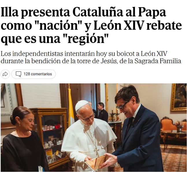 ReinaSonia's tweet photo. Su Santidad León XIV le explica a Illa el octavo mandamiento "no darás falso testimonio ni mentirás" https://t.co/aEhV0tzHmq