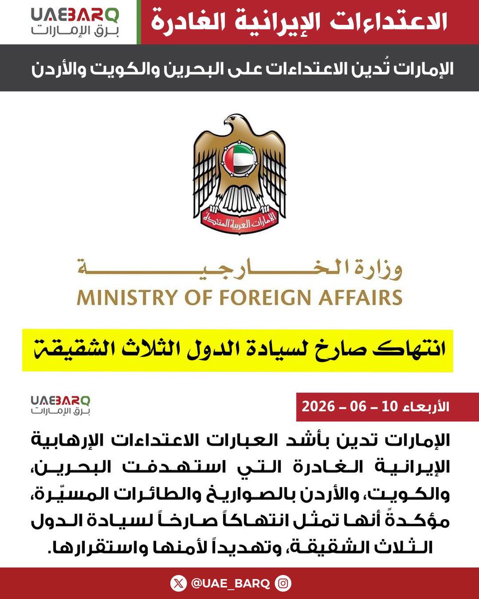 UAE_BARQ's tweet photo. #الإمارات تُدين الاعتداءات على #البحرين والكويت والأردن. 

#برق_الإمارات https://t.co/HTR4g6ZEcn
