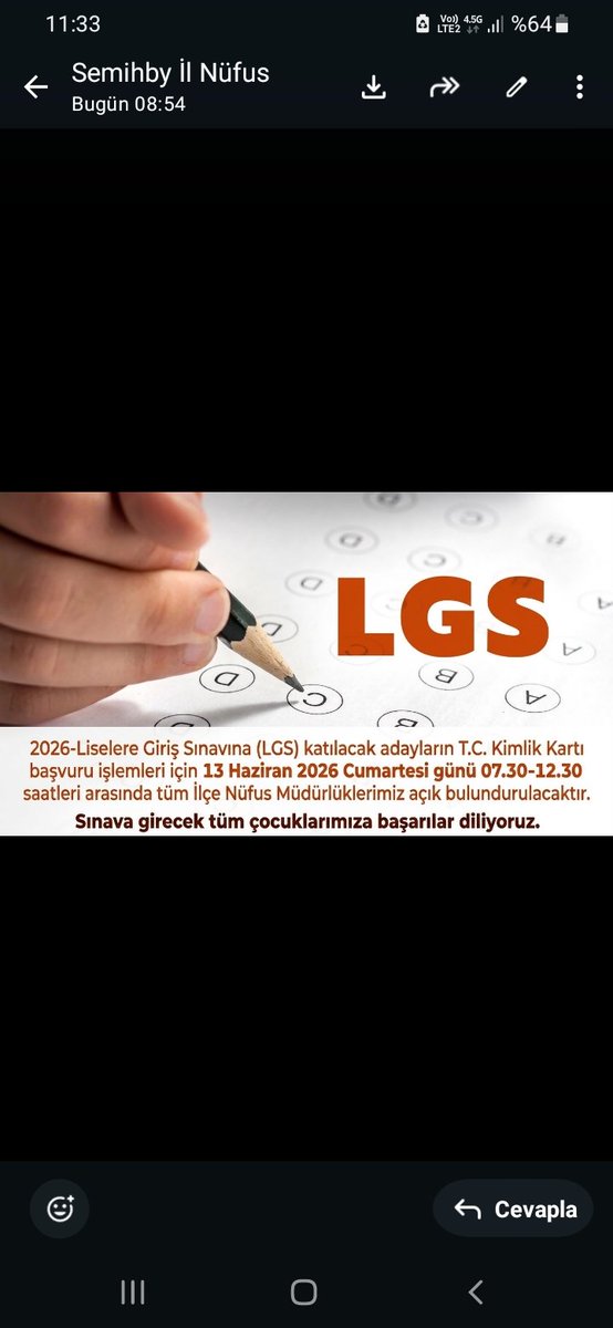 SorgunNufus's tweet photo. LGS sınavına girecek tüm öğrencilerimize başarılar dileriz. https://t.co/S2UIpIvSyj