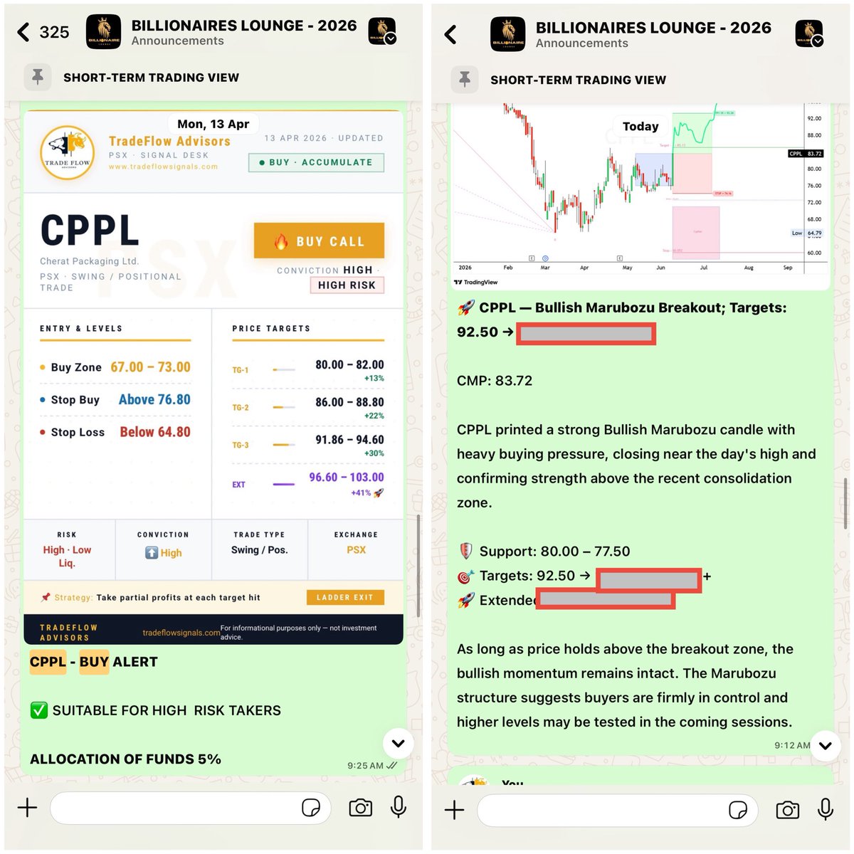 trade_flow's tweet photo. 🎯 #CPPL HITS UPPER LOCK 🔐 — TARGET ACHIEVED SUCCESSFULLY🚀
📈 TradeFlow ELITE Call Update
✅ Recommended Buy Zone: 67.00 – 73.00
✅ Stop Buy: Above 76.80
✅ Target Zone: 91.86 – 94.60 ✔️
CPPL touched 92.09 today, successfully entering the published TP3 target range.
From the initial accumulation zone of 67.00, CPPL rallied to 92.09, delivering approximately:
🚀 +37.4% Gain (67.00 → 92.09)
🚀 Looking for High-Probability Trade Calls?
Join our Platinum Subscription today.
Signup : https://t.co/iHChRqSldp
⏳ Limited slots available — Open till 30 June
📲 0339-2020902 | 0331-2020902
TradeFlow Advisors