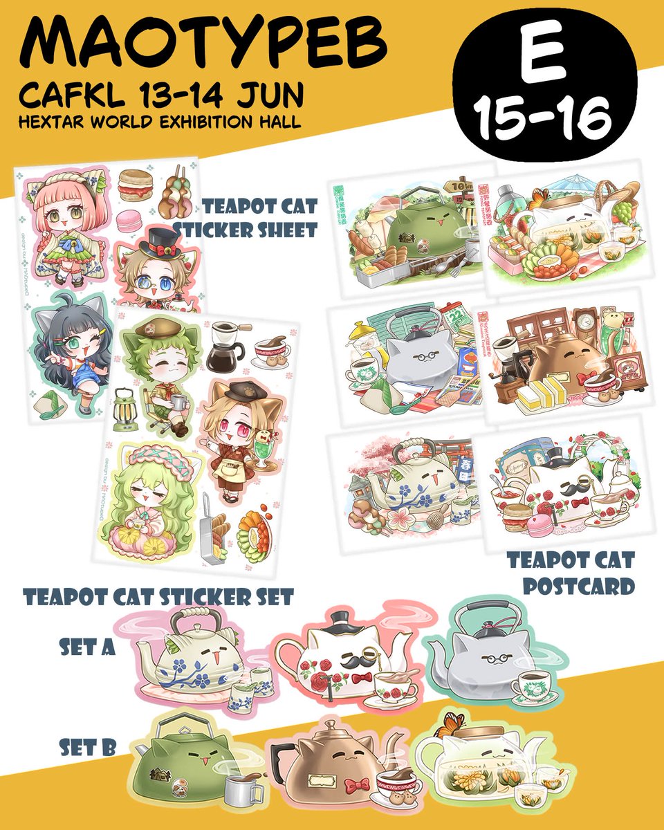 maotypeb's tweet photo. CAFKL catalog 🎉
E15-16 MAOtypeB

I will be boothing at CAFKLX (๑•̀ㅂ•́)و✧
This time I'll bring my new series
☕ Kopitiam Taukeh Teaopt Cat and friends ☕

this time I made more original round cat merch!!!

#cafkl #cafklx #cafkl2026 #cafklcatalogue https://t.co/KAuEZjr1Iq