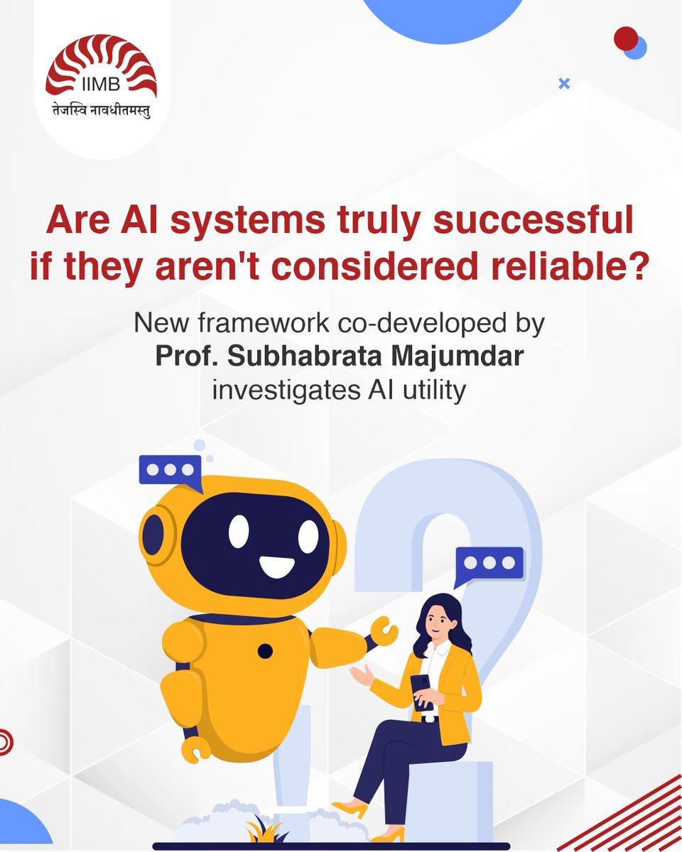 iimb_official's tweet photo. Nexbax AI framework, co-developed by Prof. Subhabrata Majumdar of the Decision Sciences area, proposes a broader way of measuring AI utility that accounts for cost, usability, resilience, inclusivity and trust alongside technical performance.
🔗Read more: https://t.co/1KsjHPHfMx https://t.co/rhHpWSZ7it