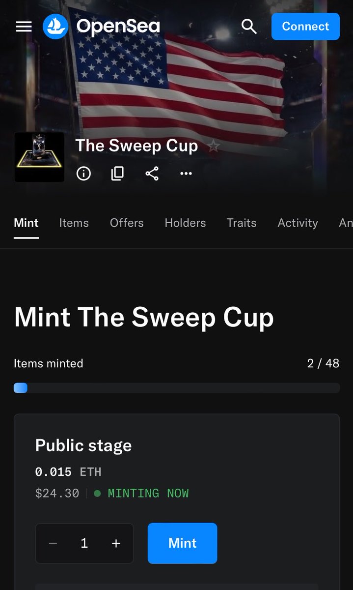SweepCup26's tweet photo. 2/48 minted..

Mint will be running till the end of the World Cup.

0.015ETH to win 0.5ETH
5% Royalties goes to prizepool 

Thanks @AndyBleckley for starting the mint, always supports me.. https://t.co/i5gaj9O4pP