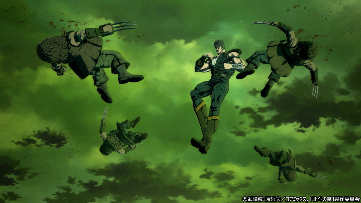hokutonokeninfo's tweet photo. ━━━━━━━━━━━━━
　アニメ『#北斗の拳 』
 　第12話あらすじ公開!!
━━━━━━━━━━━━━

⏱6月12日(金)25:00～放送・配信
第12話「涙をみた男たち」
牙一族（きばいちぞく）の手によりコウの命が奪われてしまう。マミヤは、村のリーダーとして皆の前で毅然と振舞っていた。だが、マミヤは人目のつかないところで一人、弟コウの死にひっそりと涙を流していた。その光景を目にしたケンシロウとレイは、コウの遺品を奪って行った牙一族の後を追う……北斗と南斗の二人の男の拳が今、炸裂する!!