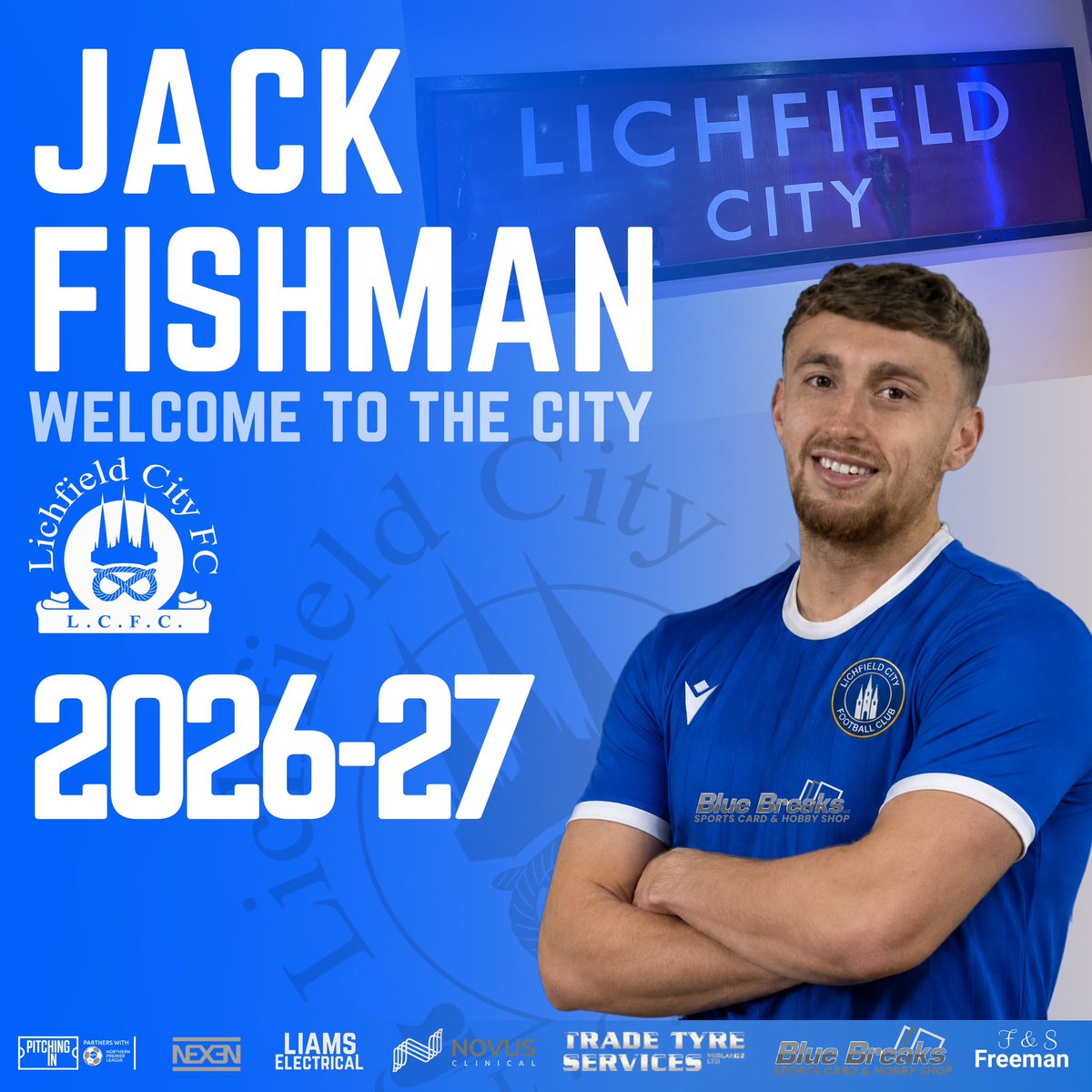 lichfieldcityfc's tweet photo. Boss Matty Lovatt adds valued experience with former Shifnal Town defender Jack Fishman coming onboard at Lichfield City Football Club

Welcome Jack, we can’t wait to get going 💙

Let’s give him a warm welcome to LCFC ⚽️💙 https://t.co/cc9PoY9iWT