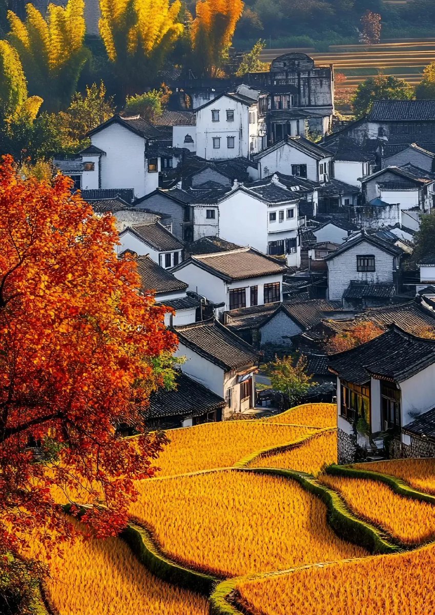Read_China_'s tweet photo. 跟着《国家地理》去旅行✈️—- #婺源
走进婺源，邂逅江南最美田园🌿 婺源不愧是中国最美乡村🏡，山水相依、古村错落，满眼都是治愈的江南景致。 春日限定美景超惊艳🌼，江岭梯田漫山遍野开满油菜花，金浪层层叠叠顺着山势延展。白墙黛瓦的徽派老屋藏在花海间，晨雾轻轻飘荡☁️，朦胧又梦幻，像走进了水墨画卷。 秋日的篁岭别有风情🍁，晒秋景致独一份。晒架上挂满红辣椒、黄玉米、圆润柿饼🎃，五彩斑斓铺满村落，烟火气息满满。 李坑、思溪延村清幽雅致💧，清溪穿村流淌，小桥横跨水面，青石板巷蜿蜒曲折。绿树环绕古宅，溪水叮咚作响，远离城市喧闹。 漫步在街巷山野间，看云雾绕青山、炊烟袅袅🍃，静静感受这份独有的温柔与惬意。 #人生海海篁岭乡愁 #美丽的古镇美丽的景色 #中国传统古村落 #乡愁 #古村落风景 #如诗如画的风景 #千年古村落 #发现乡村之美 #小众古村落