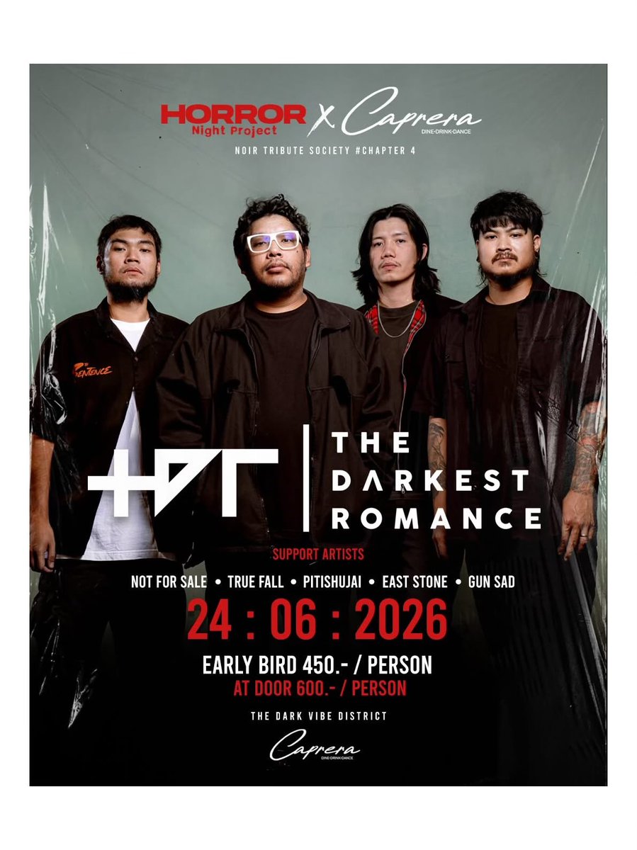 tdr_thailand's tweet photo. สวัสดีครับ Caprera พัทยา ชลบุรี
วันที่ 24 มิถุนายน เราอยู่ที่นี่นะครับ
หากใครสะดวก เรามาร้องเพลงด้วยกันนะครับ 🙏

รายละเอียดการซื้อบัตร/จองที่ สอบถามได้ที่ทุกช่องทางติดต่อของร้านโดยตรงครับ
แล้วพบกันนะครับ
#thedarkestromance #tdrtour2026 #caprerapattaya #horrornightproject https://t.co/wsWmqEwcJT