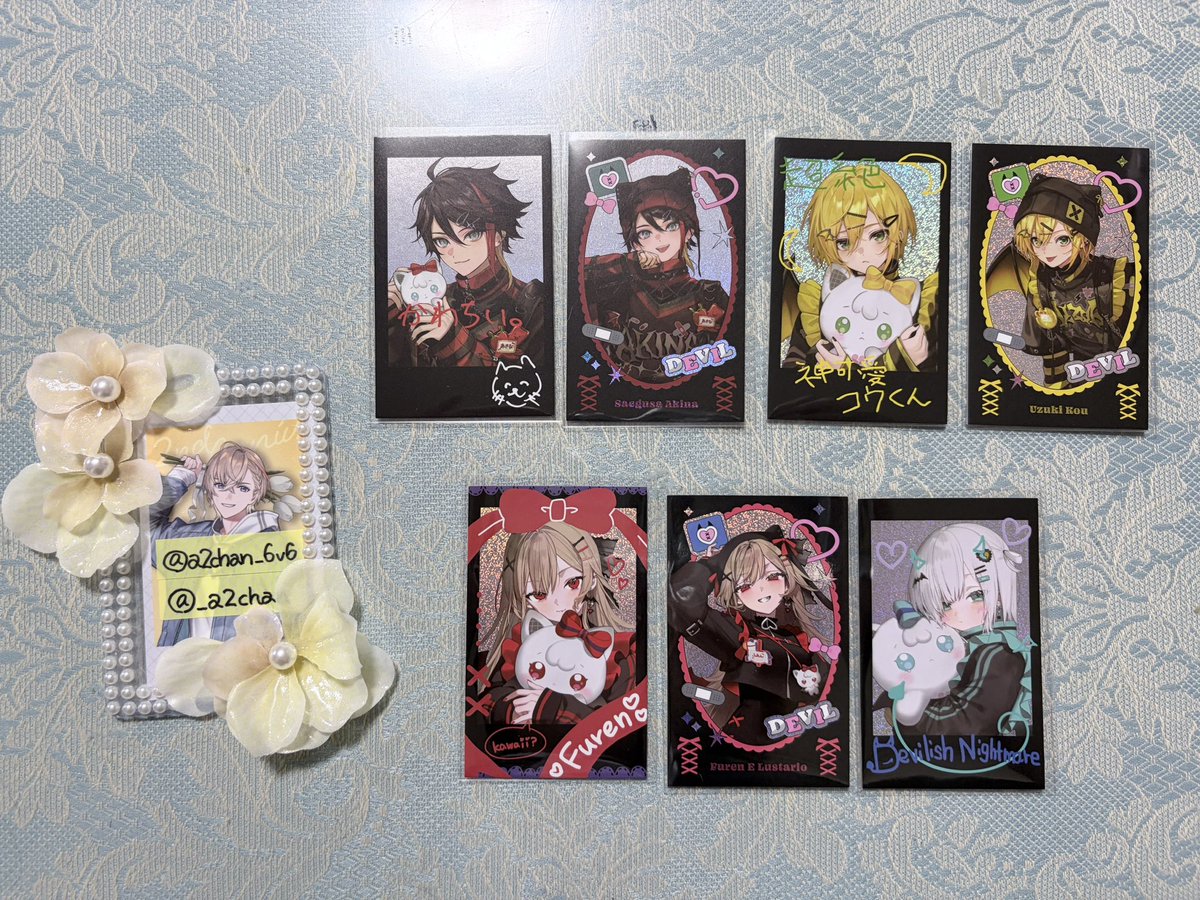 _a2chan's tweet photo. 交換
にじさんじ Devilish Nightmare
ランダムチェキ風カード

譲 》 画像参照

求 》ID記載カードの方

郵送交換希望(当方発送はクリックポスト予定)
ライバー毎まとめての交換優先。
🚺は譲渡・比率違い◯
お気軽にお声掛けください。 https://t.co/8WJhYMlr80
