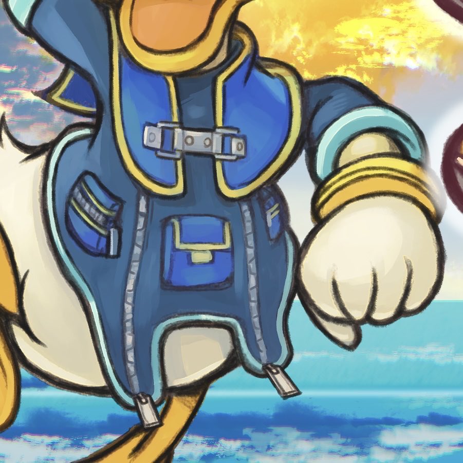 Ardxen's tweet photo. @Fefelu Por lo que he leido el arte de la portada es original de Nomura, el problema es que hay sacados los renders de los personajes para hacer imagenes promocionales y han usado IA para rescalar y rellenar las partes que estaban tapadas entre ellos como la mano derecha de Donald https://t.co/qc3ctRi1KV
