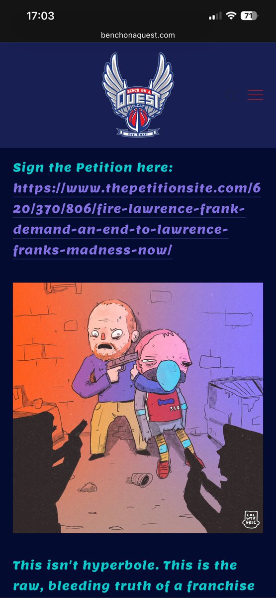 BenchOnaQuest's tweet photo. ⚠️ Lawrence Frank petition: https://t.co/0czp76XzAG x #FireLawrenceFrank https://t.co/ibXyI1bdDd