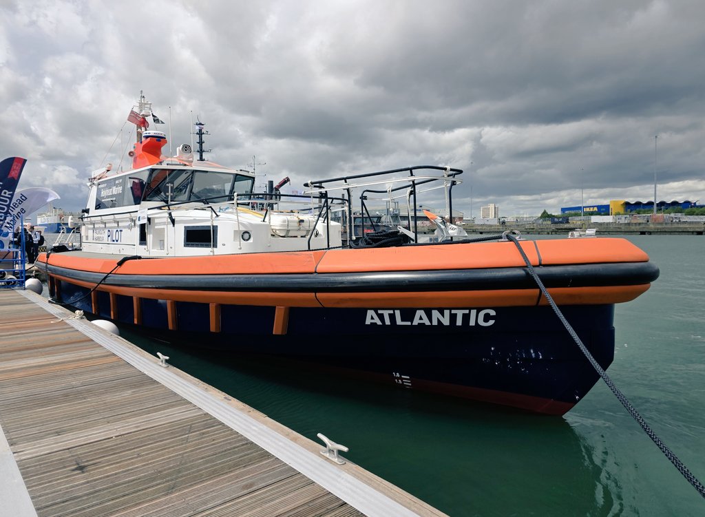 CamarcDesign's tweet photo. Day 2 of @seawork underway! @HarbourFalmouth has brought their Pilot boat down so head down to the water &amp; jump aboard for a look around our 16m Pilot design. Built by @HolyheadMarine https://t.co/DB4ZmMIxtI