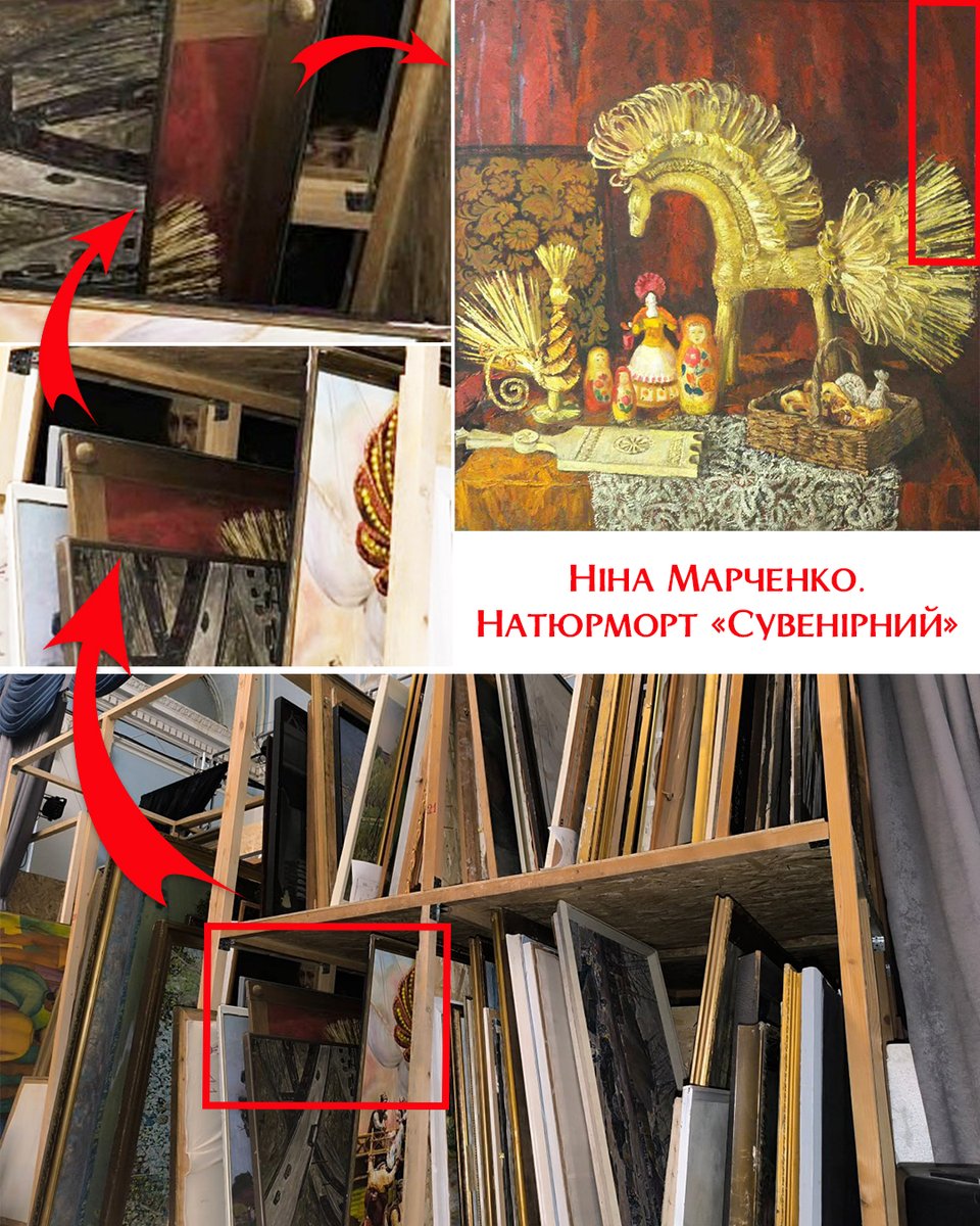 ArtMuseumKs's tweet photo. ‼️Ідентифікація вкрадених творів мистецтва триває‼️
На фото з Центрального музею Тавриди (березень 2026) впізнали полотно української художниці, вивезене з нашого музею у 2022 р.
🎨«Натюрморт «Сувенірний» Ніни Марченко поєднує реалістичну точність із декоративною виразністю https://t.co/Uk6RWHVzfD