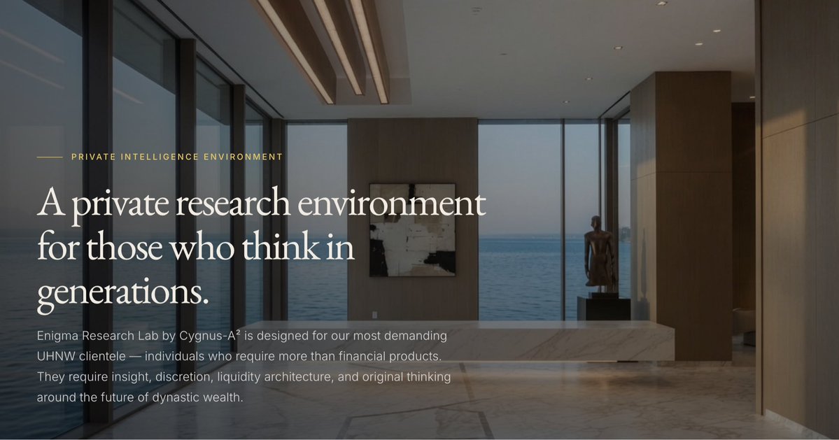 RyanCygnusA2's tweet photo. Some financial platforms are built for transactions.
Others are built for wealth management.
Enigma Research Lab by Cygnus-A2 is being created for something deeper: dynasties.
#CygnusA2 #EnigmaResearchLab #PrivateBanking #UHNW #WealthTech #DynasticWealth #Tokenisation #RWA https://t.co/aYtu3iWaOb