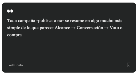 txellcosta's tweet photo. Ponemos el foco constantemente en comunicar mejor. Y no va de esto.  Necesitamos pensar campañas (comerciales o políticas) desde el resultado

https://t.co/knsCZarGnI https://t.co/iYzSkonxvn