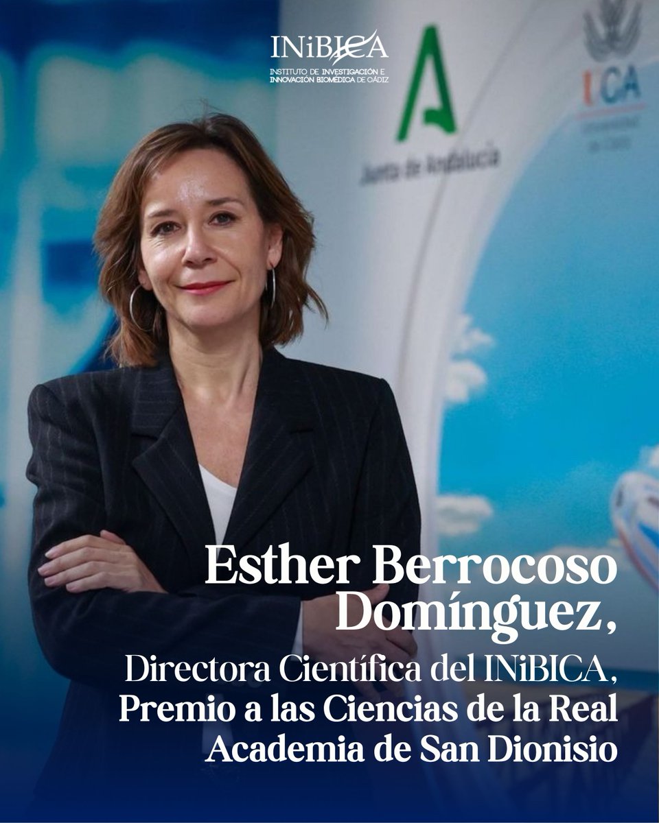 INiBICA_IIS's tweet photo. 🏅👩‍🔬🧪 Esther María Berrocoso Domínguez, #Premio a las Ciencias de la @AcSanDionisio.

🧠 El galardón reconoce su destacada trayectoria investigadora en el ámbito de la #neurociencia  y la #neuropsicofarmacología.

🔗 Lee el artículo completo: https://t.co/uLBLlpGTrS https://t.co/ozJeDUC1Sh