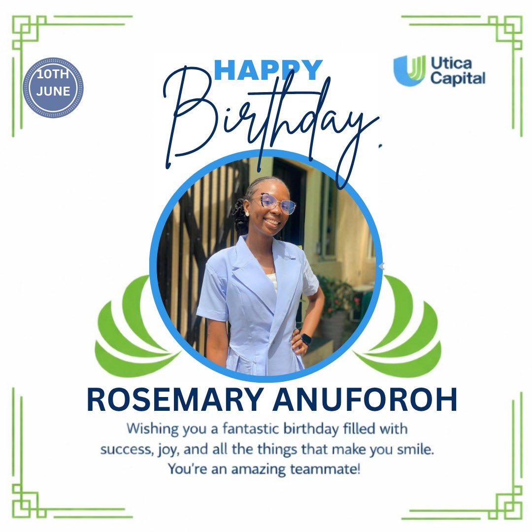 UticaCap's tweet photo. Happy Birthday to an amazing member of the Utica family @Shes_grace_ 🌹 

Today, we celebrate you and the value you bring through your dedication, hard work, and commitment.

May this new year bring you good health, happiness, success, and countless reasons to smile.

Wishing you a wonderful birthday and a fulfilling year ahead.

Happy Birthday from all of us at Utica Capital! 🎉🎂

#HappyBirthday #UticaCapital #UticaFamily