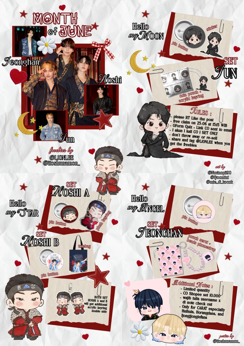 L10NLEE's tweet photo. ꧁• Month Of JUNE Online Freebies •꧂
---------------------------------------------
Bday Hoshi Jun and welcomeback Jeonghan 

By. @L10NLEE & @itoshunamon_ 

for INA Carat especially HuiHuis, Horangdans, and Jjongjjongiefans

🩵 RT + Like
🩷 GForm Quiz on 25.6 at 15.15 WIB
🩵 ❌️ freebies hunter
🩷 Co 🍊 10.000 ( no refund )
🩵 1 akun 1 co 1 set only
🩷 tag L10NLEE when you get the freebies
_______________________________________