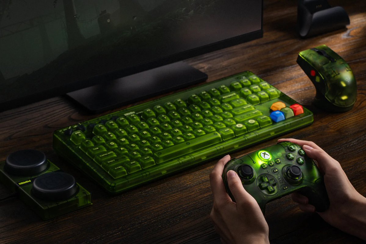 8BitDo's tweet photo. From the original translucent green to the gear that followed.

A look that never really left— just evolved with how we play.

Officially licensed by XBOX.

#8BitDo #XBOX #XBOX25 https://t.co/1zlha0miDG
