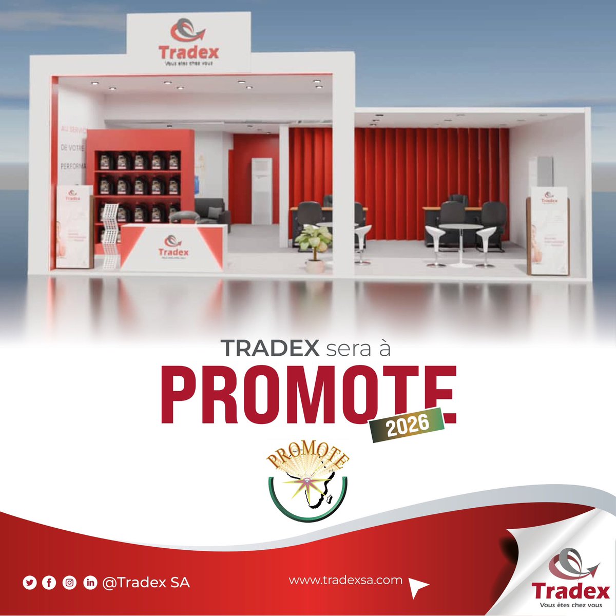 Tradex_SA's tweet photo. TRADEX vous donne rendez-vous à la 10ᵉ édition du Salon International de l’Entreprise, PROMOTE 2026, du 12 au 21 juin au Palais des Congrès de Yaoundé. https://t.co/mF1gPiTeAT