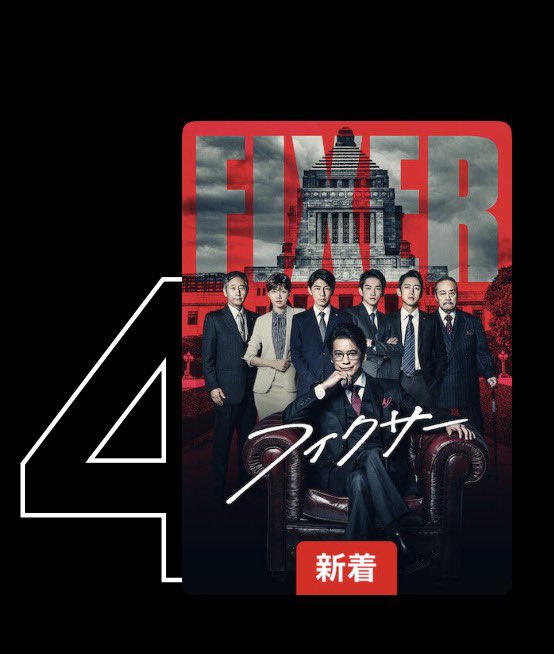 kiki20540172's tweet photo. Wow! 
Fixer has moved up to 4th place today👏🎉🎊
#Fixer 
#Netflix 
#町田啓太 https://t.co/kbrtv726pH