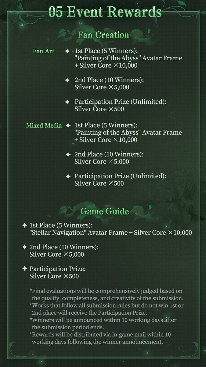 MorimensOfcl's tweet photo. 🔥Morimens┊10,000 Silver reward! V2.5 UGC Creation Submission Campaign Launched!

📅 Submission Period:
2026/6/10 00:00~2026/08/23 23:59 (UTC+8)

Content Release Period:
2026/4/23 00:00~2026/08/23 23:59 (UTC+8)

📌Key Information:
The UGC creation submission campaign is divided into two submission directions.
You may post your work on any platform, but please make sure to submit your work via the official survey to qualify for rewards.

✦ Fan Art Submission Link: https://t.co/XBbdcz6kXJ

✦ Game Guide Submission Link: https://t.co/fPR6PbVj2A

📝Click on the long image to view detailed submission requirements: