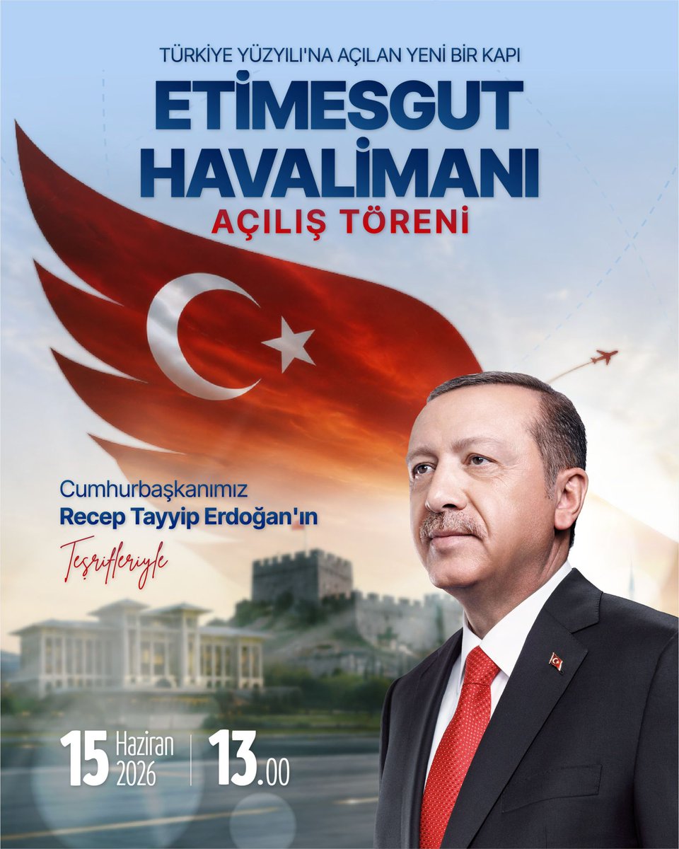 SincanAkParti's tweet photo. Eser siyasetiyle yükselen Türkiye’nin yeni bir gurur gününde buluşuyoruz. ✈️🇹🇷
Cumhurbaşkanımız Sayın Recep Tayyip Erdoğan’ın teşrifleriyle gerçekleştirilecek Etimesgut Havalimanı Açılış Töreni’ne tüm halkımız davetlidir.

🗓️ 15 Haziran 2026
🕐 13.00
📍 Etimesgut Havalimanı

Bu anlamlı programa tüm hemşehrilerimizi bekliyoruz. 
#Etimesgut #Ankara #TürkiyeYüzyılı #RecepTayyipErdoğan