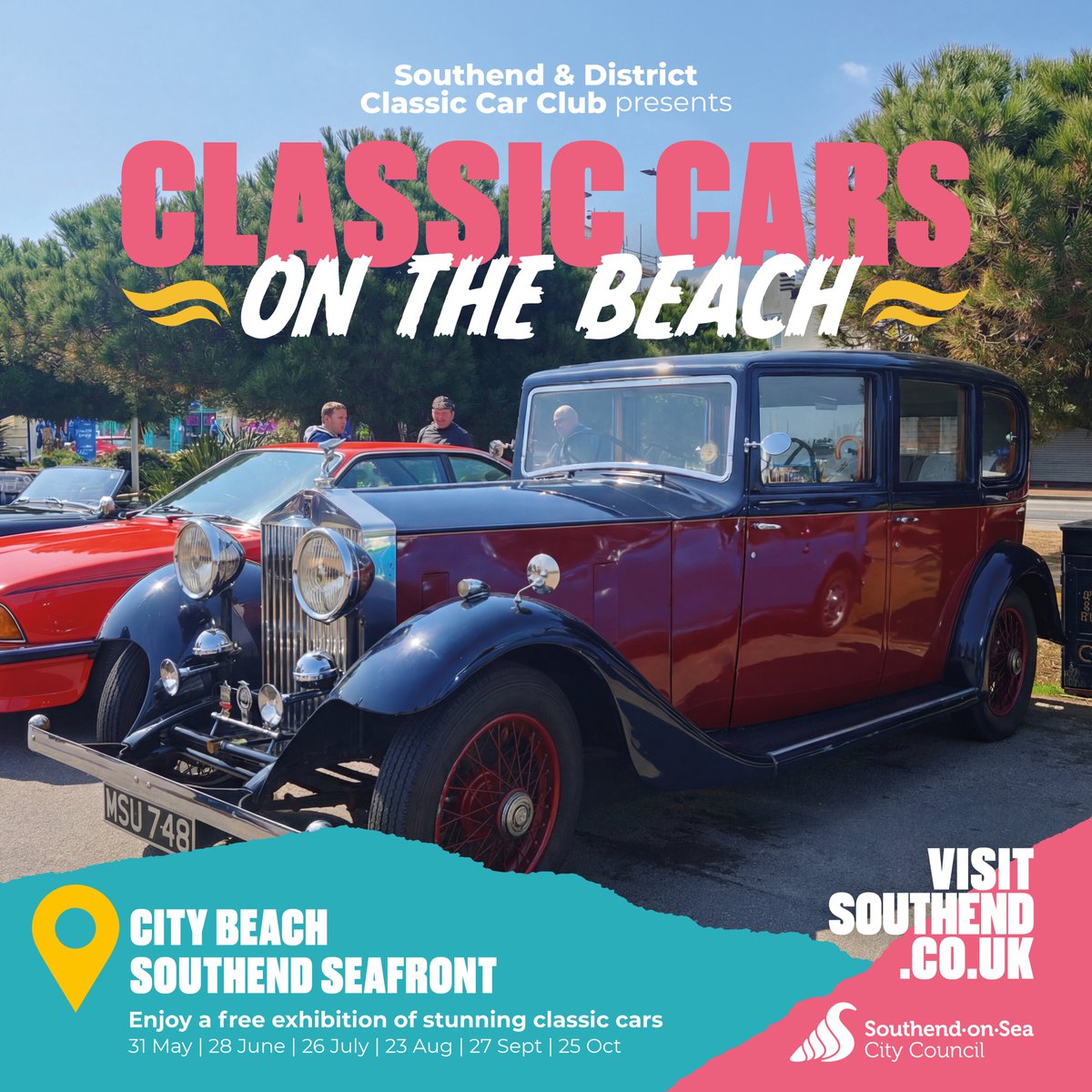 VisitSouthend's tweet photo. 🚗 CLASSIC CARS ON THE BEACH 🚗

Step back in time and soak up the nostalgia at Southend’s much‑loved Classic Cars on the Beach event.

📅 Sunday 28 June | 9am - 4pm
📍 City Beach
👉https://t.co/RhYUfRYHln https://t.co/JKm0ssQgEA