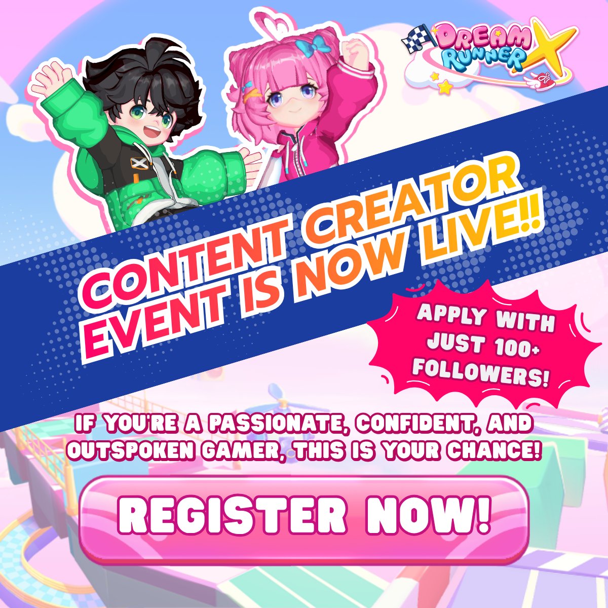 DreamRunnerX_TH's tweet photo. 📣Calling all Streamers &amp; Creators! We are officially looking for passionate talent to join the Dream Runner X Streamer Program!
📌Register here: https://t.co/APy7KS5okz
Application Period From today until July 31, 2026
🔸Come be a part of our journey—Register NOW!🔸 https://t.co/x8zdTn707h
