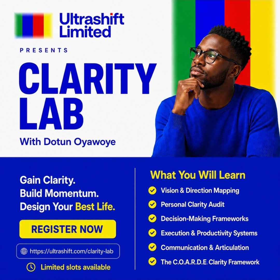 Pdotnow's tweet photo. Introducing The Clarity Lab
The Clarity Lab is a practical program designed to help you gain direction, focus, and a clear execution plan for your life, career, business, and goals.
Registration is now open. Click on the link below for details

https://t.co/Fhq1myCQ01 https://t.co/gMcsxNGHwr