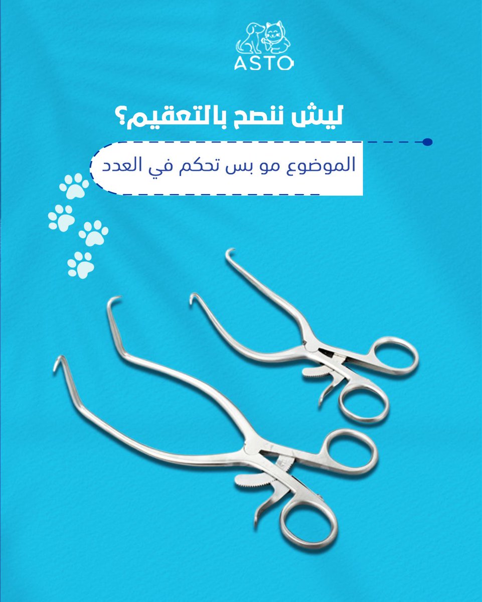 Asto_Vet's tweet photo. التعقيم مو مجرد رقم أو إجراء روتيني، هو قرار ينعكس على صحة وسلوك وجودة حياة حيوانك الأليف. 🐶🐱💙 https://t.co/5qS7dDRwY6