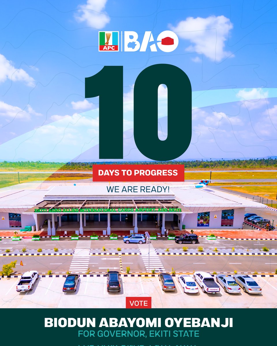biodunaoyebanji's tweet photo. As the elders wisely say, Ìka mẹ́wàá kò dọ́gba, meaning ten fingers are never equal. 
In the landscape of leadership, Ekiti has clearly seen the one who stands out. We have experienced a leader who represents the absolute standard of excellence, performance, and decency.
We are officially 10 days away from June 20. This countdown is about protecting the Ẹwà, the true beauty, of the rapid progress and stable governance we are enjoying today. 
A 10/10 performance in office deserves our full backing at the polls.
In exactly TEN days, let us stand together as a unified people to lock in our state's glorious future. 
On June 20, vote for continuity. Vote for BAO.

#10DaysToGo #ÌkaMẹ́wàáKòDọ́gba #TheBAOStandard #ProtectTheProgress #June20 #EkitiDecides2026