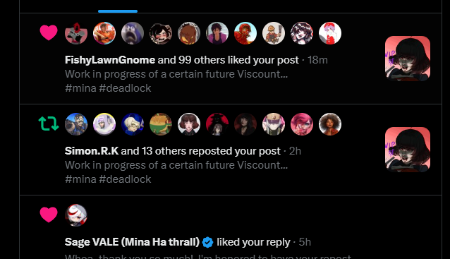 Arkwright_Arts's tweet photo. HOLY-  The Mina Ha squad showed UP!

I like Mina a lot too but I was NOT aware of yalls game.  
🫡  I will make this my best artwork yet, thank yall so much! https://t.co/PVJQaPgRUj