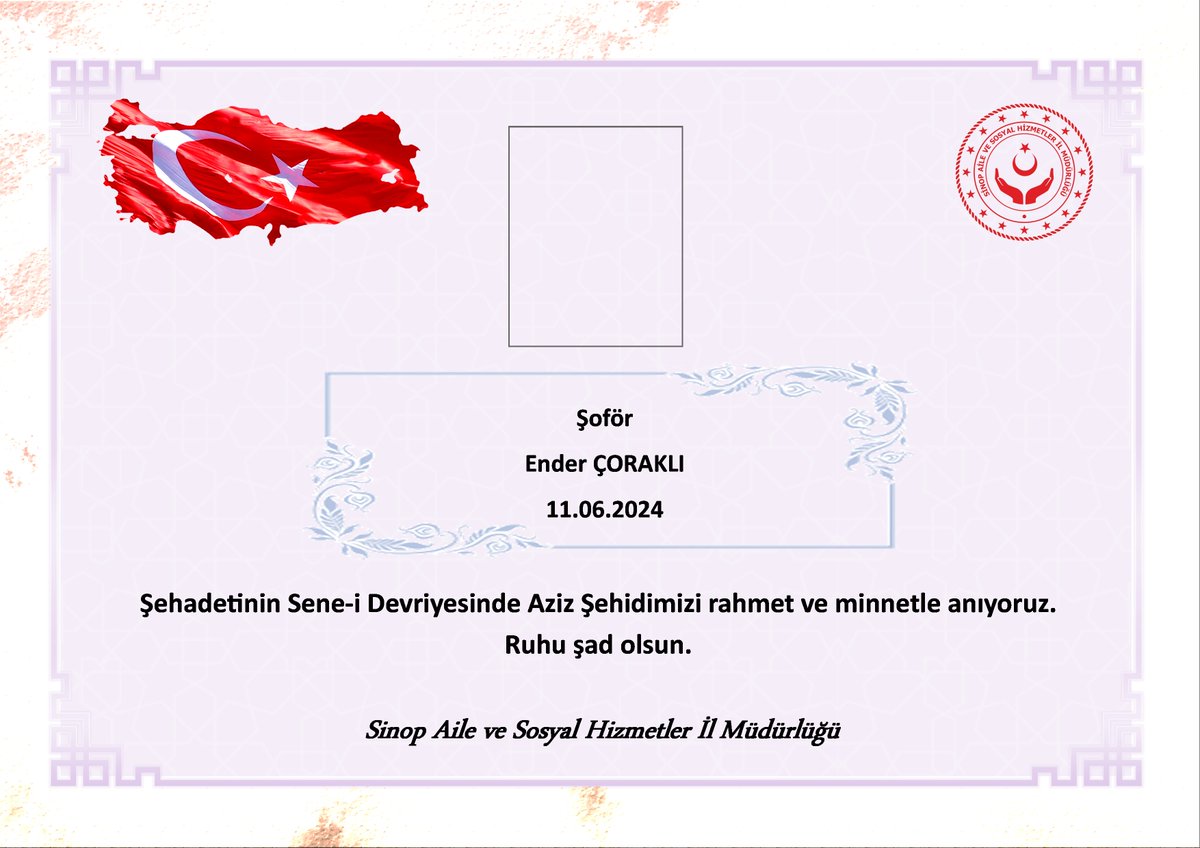 sinopash's tweet photo. Şehidimiz Ender ÇORAKLI 11.06.2024 tarihinde şehit olmuştur. Şehidimizin şehadetinin sene-i devriyesinde Aziz Şehidimizi rahmet ve minnetle anıyoruz.
@TCSinopValiligi https://t.co/v963yQ8KNS