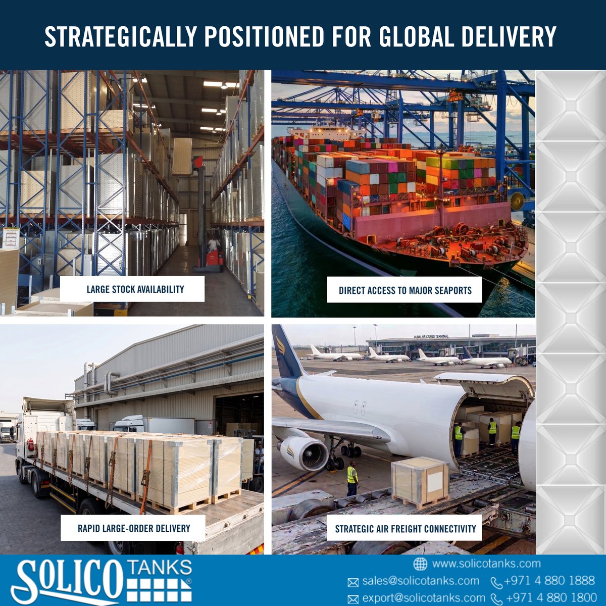 SolicoTanks's tweet photo. #SolicoTanks is strategically positioned for global delivery. With large stock availability and rapid large-order delivery, we keep your build on schedule. Enjoy direct access to major seaports and strategic air freight connectivity!
#Logistics #WaterStorage #B2B #SupplyChain https://t.co/JMP5NOa1zt