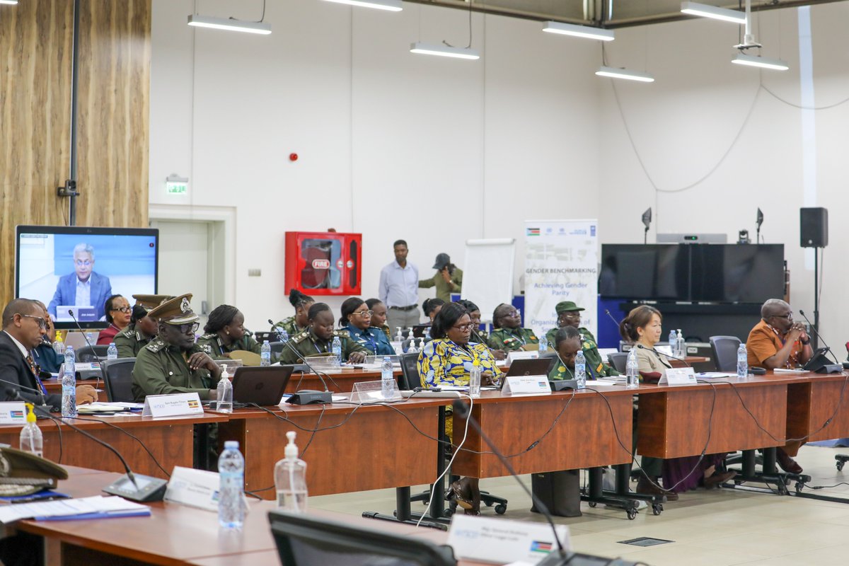 unrsce's tweet photo. Bringing together Snr officials from organized forces, govt ministries &amp; regional experts from Uganda, Rwanda &amp;Kenya to advance women’s participation &amp;a more inclusive, gender-responsive security sector through key commitments under the Revitalized Peace Agreement #GenderEquality https://t.co/1b7LTjsfFD