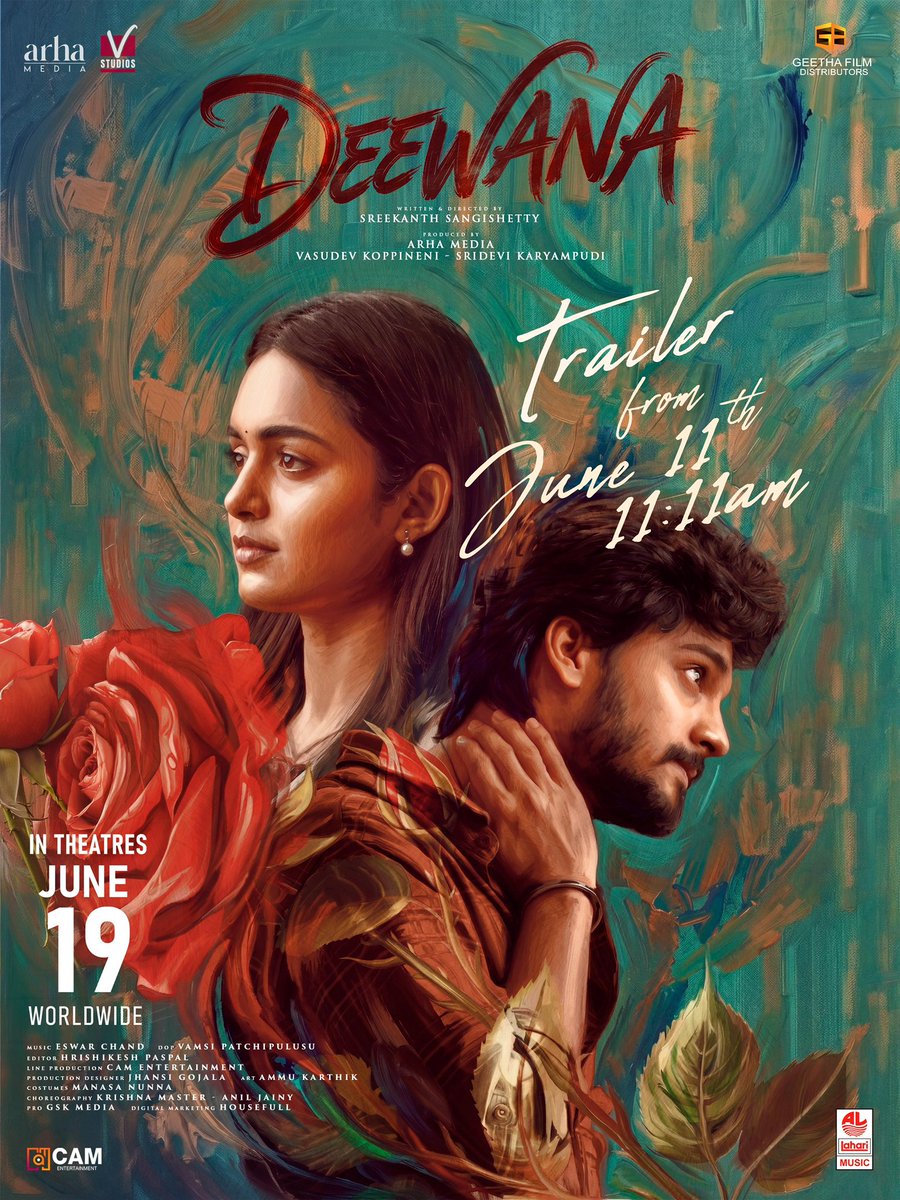 shreyasmedia's tweet photo. Get ready for a One-Side Love story like never before, #Deewana 🤗
#DeewanaTrailer Drops on June 11th at 11:11 AM 💥
Book Your Passes Here 🎟️ https://t.co/zx02RbkWTN
In Cinemas Worldwide from June 19 💥 #DeewanaOnJune19
#HarshithReddy #SmehaManimegalai #GeethaArts https://t.co/Pjk7npgmAy