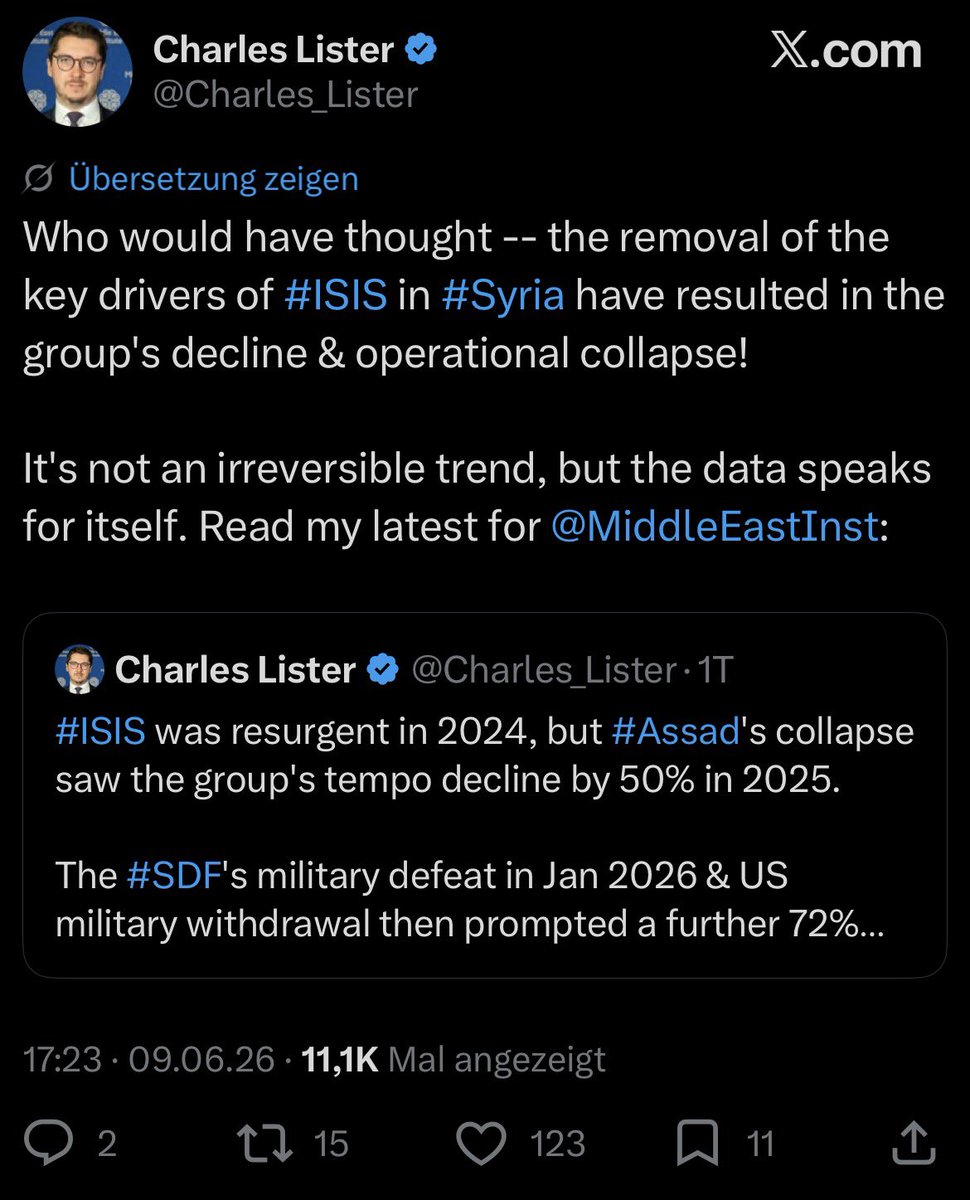 ScharoBajalan's tweet photo. We have again reached the point where ignoring ISIS activities across Syria translates into a decline of ISIS activities - because the numbers say so. 

Almost everyday, fields are being set on fire in regions where ISIS cells are most active (Deirezzor etc) - every 1-3 days, Syrian military officers are being killed. 

It is easy to claim that ISIS activities are declining when one decides to ignore their activities. 

The truth is that no one really cares anymore - it’s a push to create the narrative that Syria is stable so that international investors can sign more economic deals and enrich themselves; sending back Syrian asylum seekers in the EU is also in the making.
