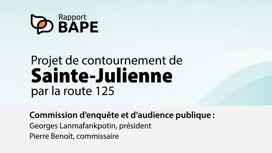 BAPE_Quebec's tweet photo. Bureau d'audiences publiques sur l'environnement

LE RAPPORT EST EN LIGNE | Le rapport sur le projet de contournement de Sainte-Julienne par la route 125 est publié.    

Consultez-le sur https://t.co/f8JOAGAs9X 

#route125 #saintejulienne https://t.co/LZiYZWdVh8