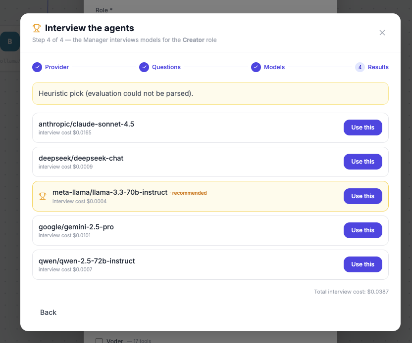 samw2k00's tweet photo. Courtesy to @tompahoward for his awesome idea around which agent to use, I have build an interview process for AI to choose the right agent for the job. https://t.co/oraJXZ2D3w