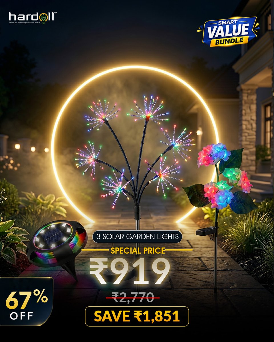 HardollEnterpr1's tweet photo. Save βΉ1,851 on This Solar Garden Lights Bundle!
Get:
β Solar Firework Light
β Solar Flower Light
β RGB Ground Light
β
Solar Powered
β
Waterproof
β
Decorative Outdoor Lighting
β
67% OFF
Just βΉ919
https://t.co/gsVQ5xuzuv
#SolarLights #Hardoll #SolarGardenLights https://t.co/81IkO6oxOC