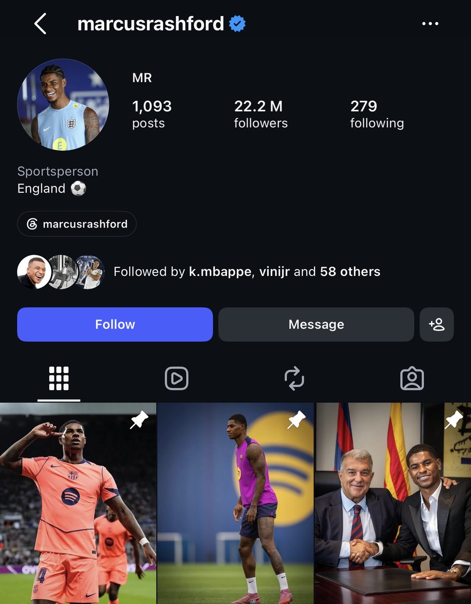 TouchlineX's tweet photo. 🚨📲 𝗡𝗘𝗪: Marcus Rashford has removed Barcelona from his Instagram bio. https://t.co/f5NZ3ymvrj